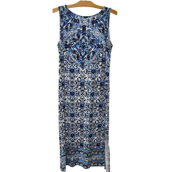 J. Jill | Dress Maxi Sleeveless Floral Stretch Blue- Size Medium Petite - Picture 8 of 8